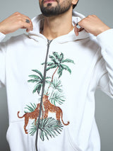 White Tropical Tiger Embroidery Hoodie Sweatshirts Fugazee 