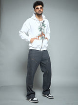 White Tropical Tiger Embroidery Hoodie Sweatshirts Fugazee 