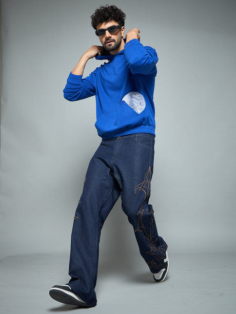 Royal Blue CD Embroidered Hooded Sweatshirt Sweatshirts Fugazee 