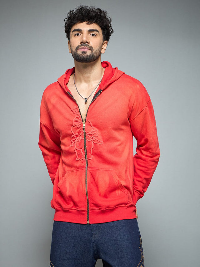 Red Washed Birthday Boy Zipped Hooded Sweatshirt Sweatshirts Fugazee 