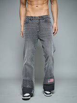 Grey Flared Raw Edge Denim Jeans Fugazee 