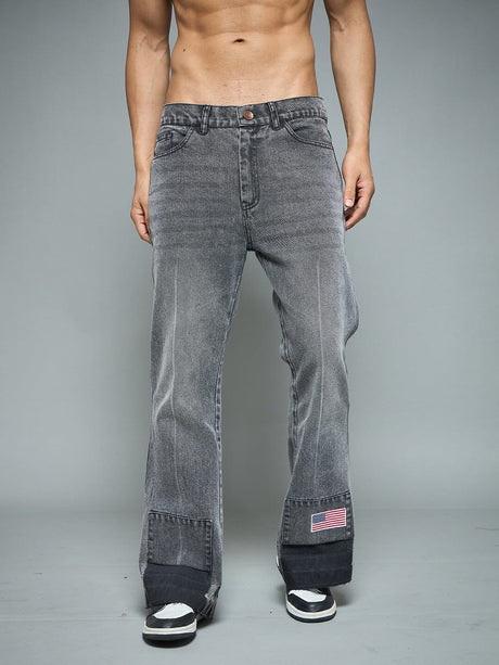 Grey Flared Raw Edge Denim Jeans Fugazee 