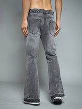 Grey Flared Raw Edge Denim Jeans Fugazee 