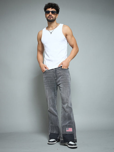 Grey Flared Raw Edge Denim Jeans Fugazee 