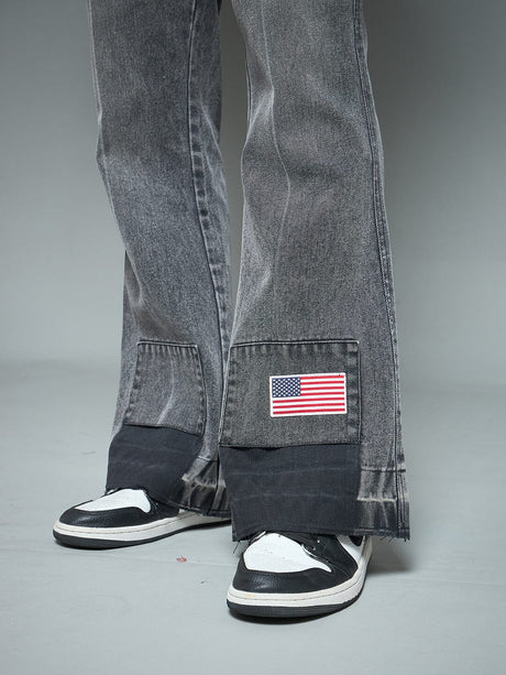 Grey Flared Raw Edge Denim Jeans Fugazee 