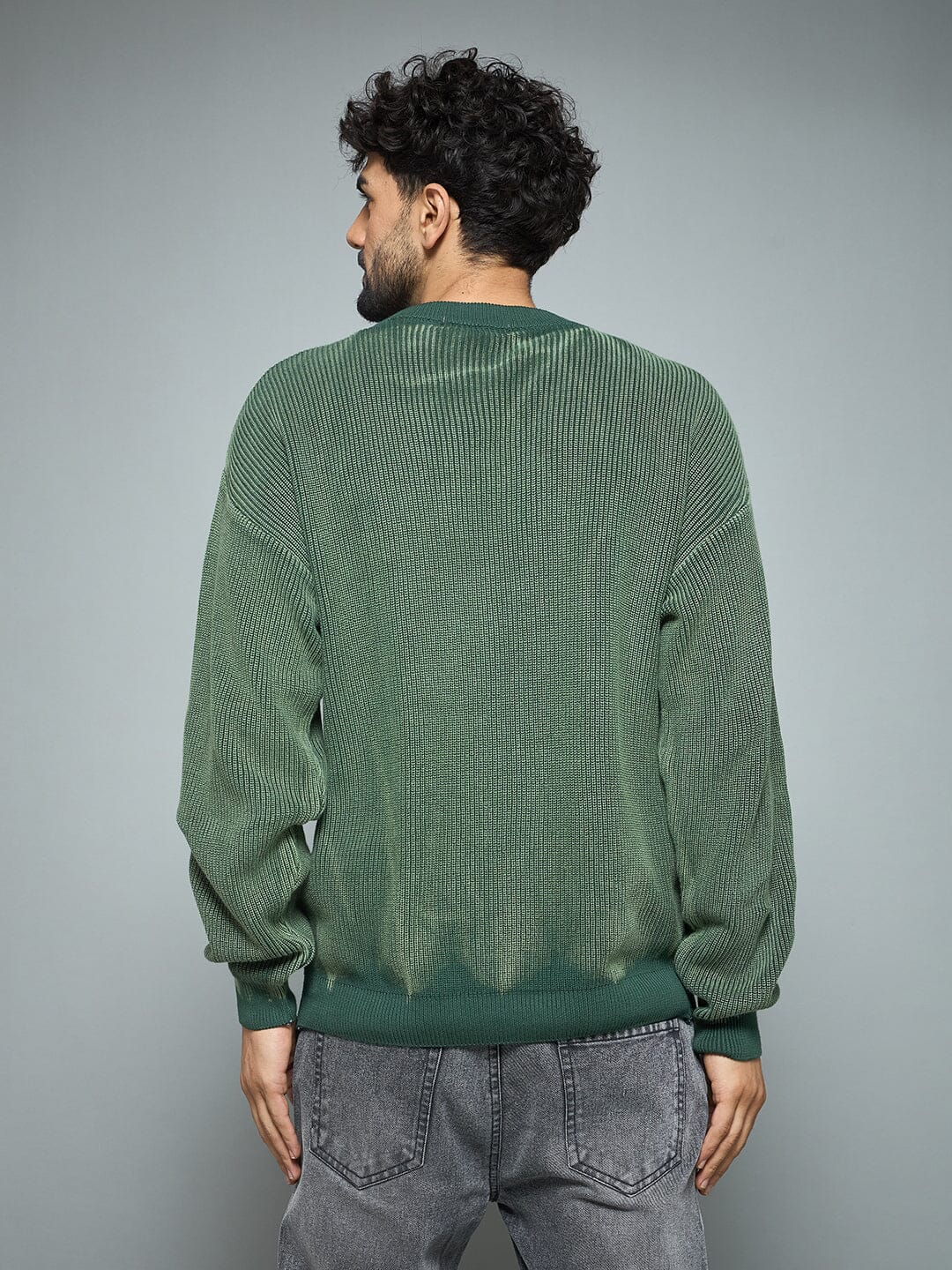 Green Overdyed Knitted Sweater | Buy Mens Sweaters | Fugazee – FUGAZEE