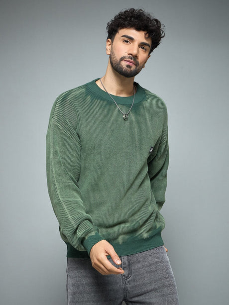 Green Overdyed Knitted Sweater Sweaters Fugazee 