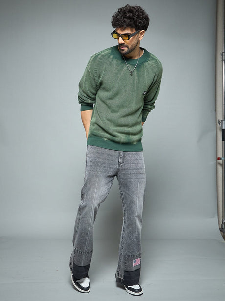 Green Overdyed Knitted Sweater Sweaters Fugazee 