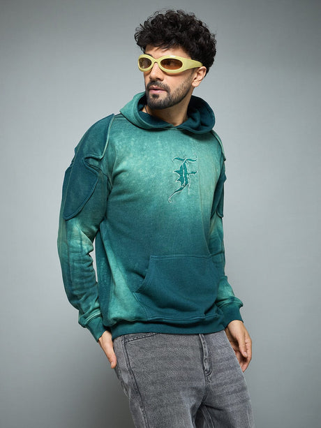 Bottle Green Sun Fade Shoulder Pad Hoodie Sweatshirts Fugazee 