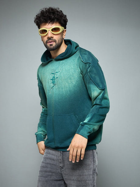 Bottle Green Sun Fade Shoulder Pad Hoodie Sweatshirts Fugazee 