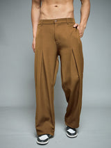 Tan Pleated Korean Pants Trousers Fugazee 