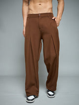 Brown Pleated Korean Pants Trousers Fugazee 