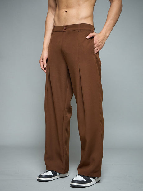 Brown Pleated Korean Pants Trousers Fugazee 