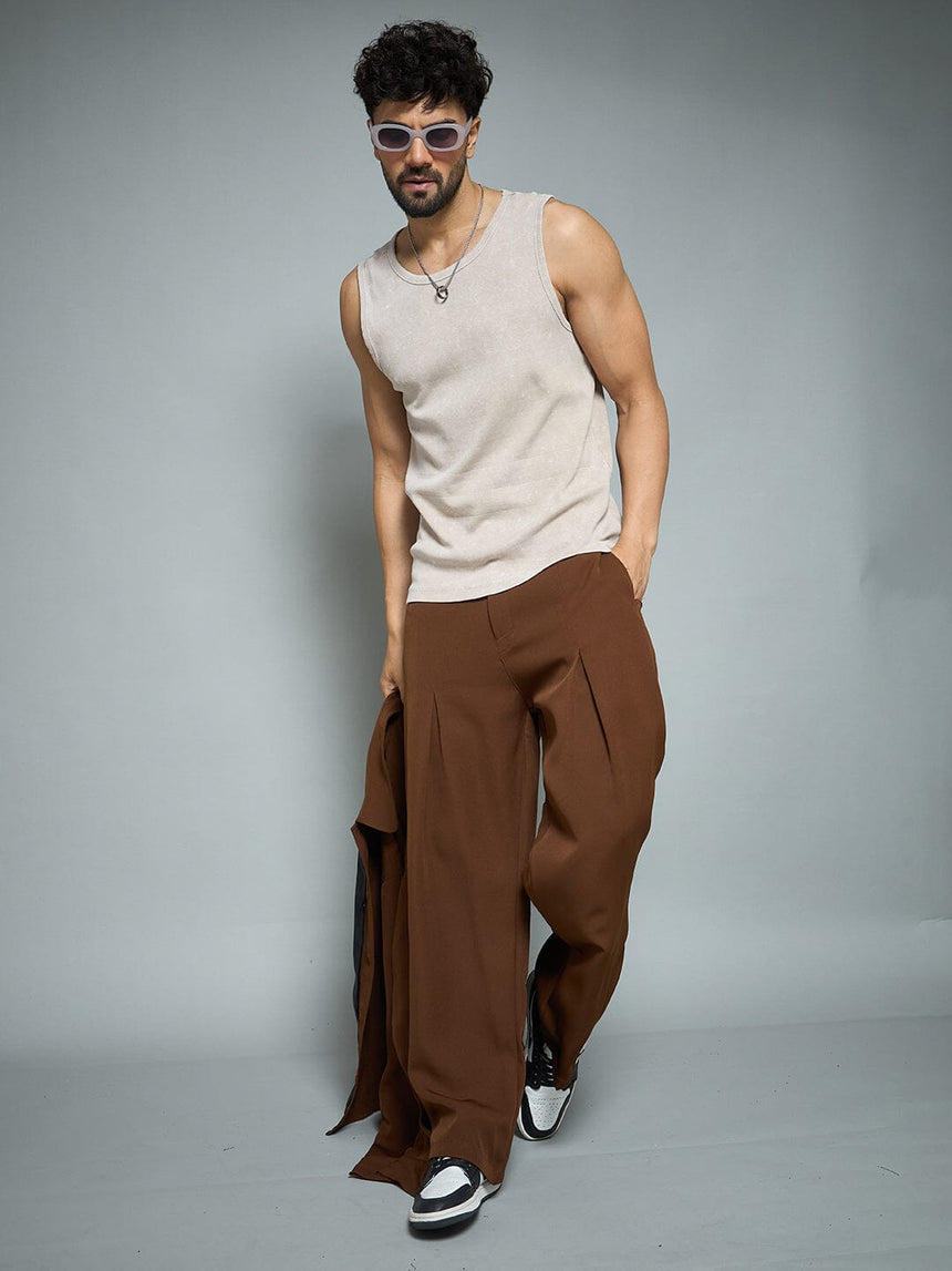 Brown Pleated Korean Pants Trousers Fugazee 