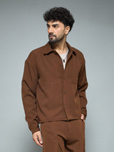 Brown Minimalist Korean Shacket Shackets Fugazee 