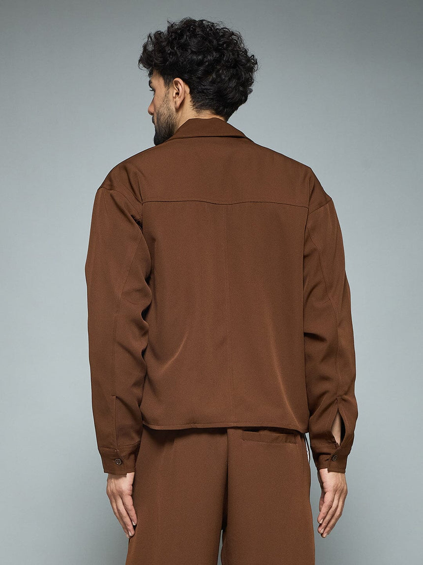 Brown Minimalist Korean Shacket Shackets Fugazee 