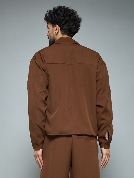 Brown Minimalist Korean Shacket Shackets Fugazee 