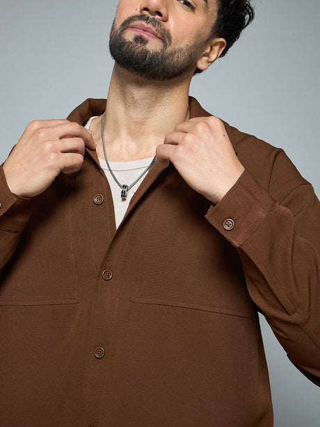 Brown Minimalist Korean Shacket Shackets Fugazee 