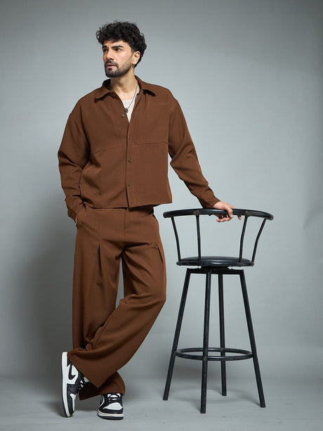 Brown Minimalist Korean Shacket Shackets Fugazee 