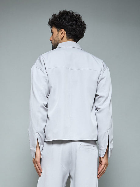 Sliver Grey Minimalist Korean Shacket Shackets Fugazee 