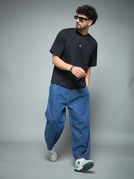 Black Faux Flat Look Cut & Sew Tshirt T-Shirts Fugazee 