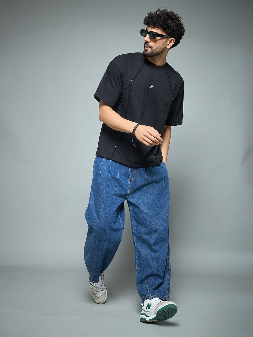 Black Faux Flat Look Cut & Sew Tshirt T-Shirts Fugazee 