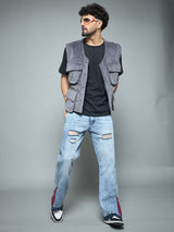 Grey Corduroy Sleeveless Gilet Jackets Fugazee 