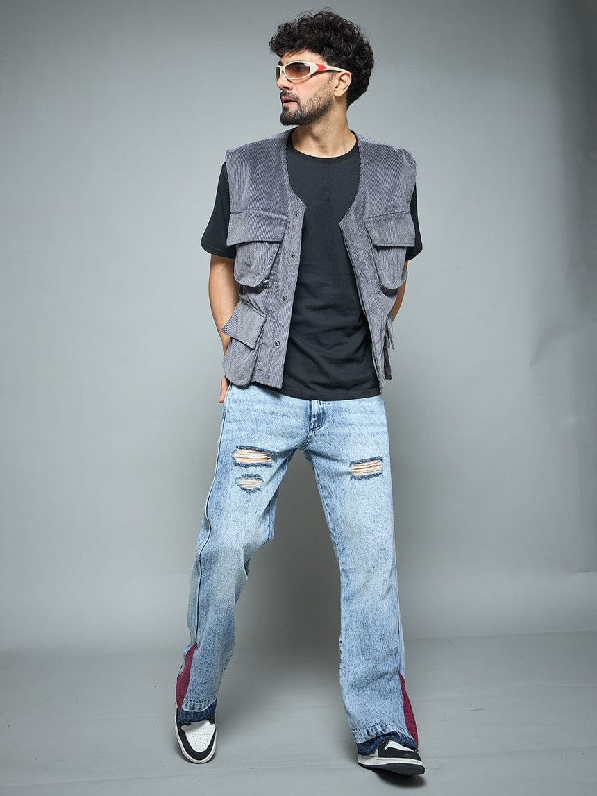 Grey Corduroy Sleeveless Gilet Jackets Fugazee 