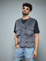 Grey Corduroy Sleeveless Gilet Jackets Fugazee 