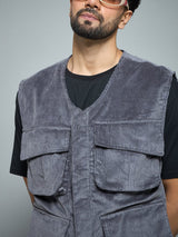 Grey Corduroy Sleeveless Gilet Jackets Fugazee 