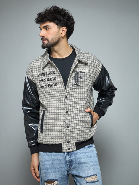 Checkered Tweed Embroidered Varsity Jacket Jackets Fugazee 