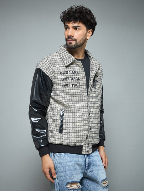 Checkered Tweed Embroidered Varsity Jacket Jackets Fugazee 