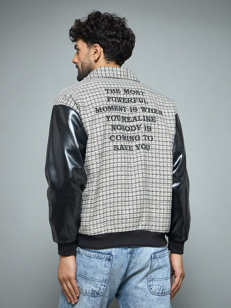 Checkered Tweed Embroidered Varsity Jacket Jackets Fugazee 