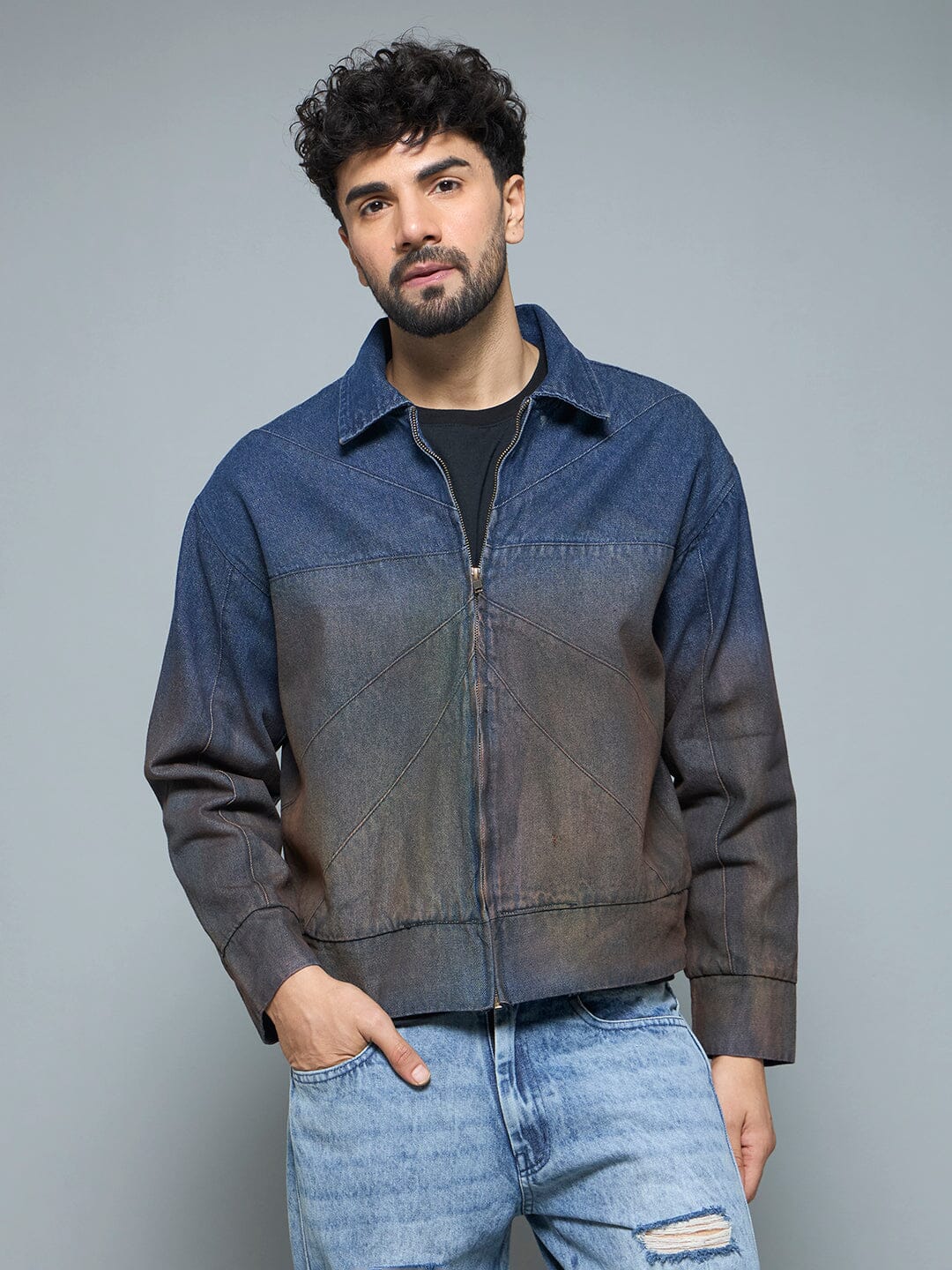 Denim Vintage Wash Harrington Jacket | Buy Men Jacket | Fugazee