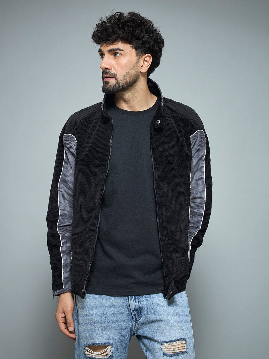 Black & Grey Corduroy Moto Jacket Jackets Fugazee 