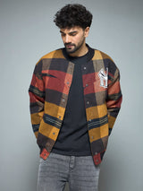 Red Checkered NY Monogram Flannel Bomber Jacket Jackets Fugazee 