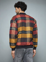 Red Checkered NY Monogram Flannel Bomber Jacket Jackets Fugazee 