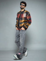 Red Checkered NY Monogram Flannel Bomber Jacket Jackets Fugazee 
