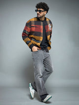 Red Checkered NY Monogram Flannel Bomber Jacket Jackets Fugazee 