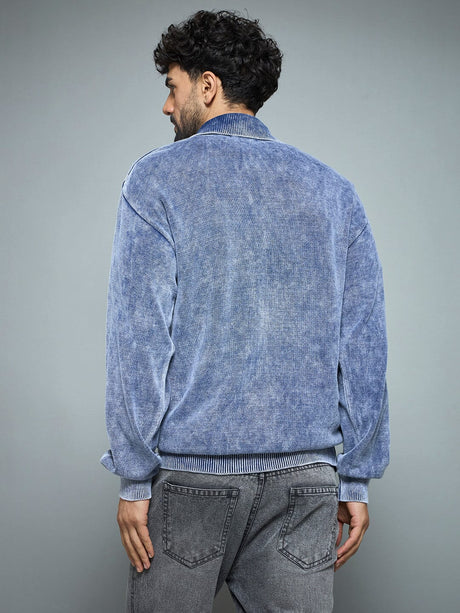 Denim Washed Overdyed Zipped Sweater Sweaters Fugazee 
