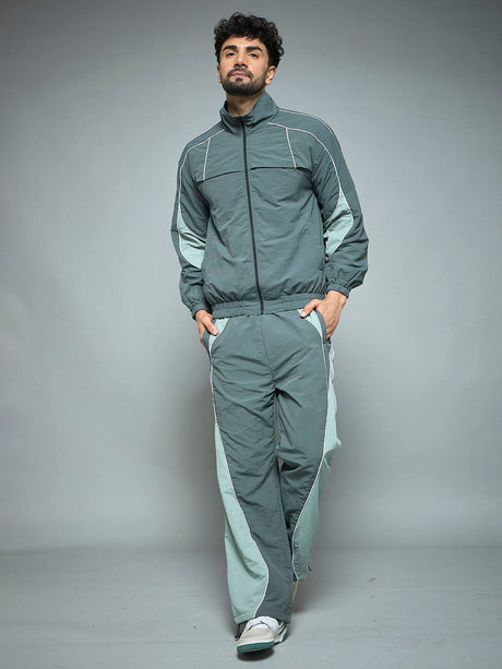 Bottle Green Parachute Cut & Sew Tracksuit Tracksuits Fugazee 
