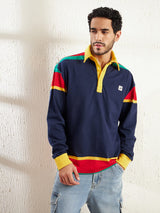 Blue Striped Oversized Longsleeve Polo Tee
