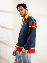 Blue Striped Oversized Longsleeve Polo Tee