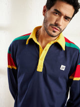 Blue Striped Oversized Longsleeve Polo Tee