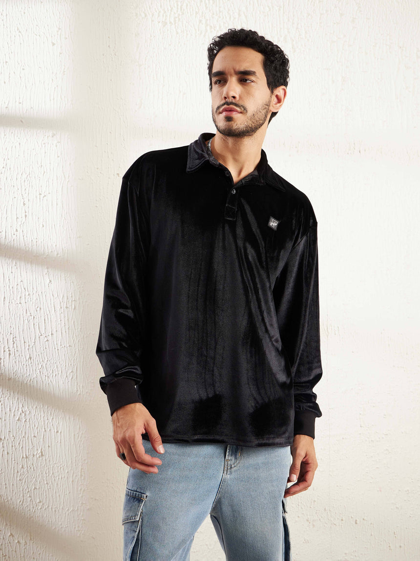 Black Velour Polo Tshirt