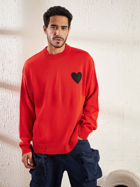 Red Heart Distressed Sweater Sweaters Fugazee 