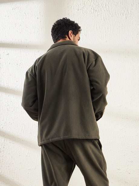 Khaki Polar Fleece Shacket Shackets Fugazee 