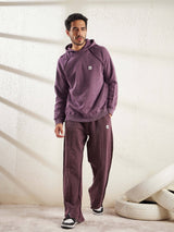 Mauve Dyed Raw Front Slit Relaxed Fit Joggers