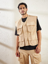 Beige Cord Baggy Sleeveless Jacket Jackets Fugazee 