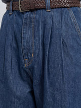 Indigo Pleated Barrel Fit Denim Jeans Fugazee 